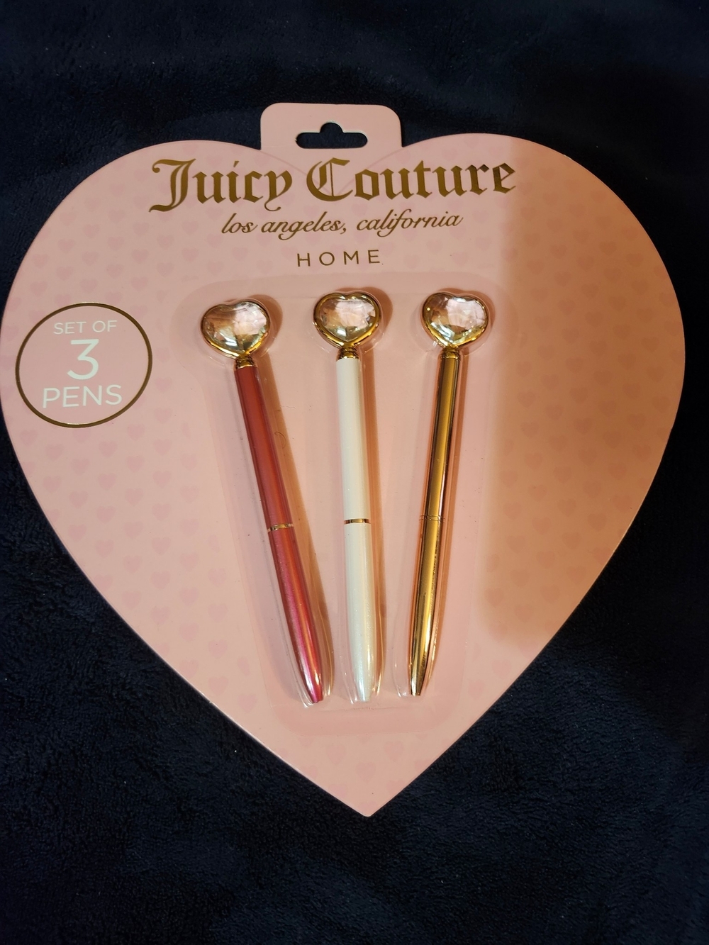 Juicy Couture Gold, White and Rose Metallic Heart-Topped Pen Set